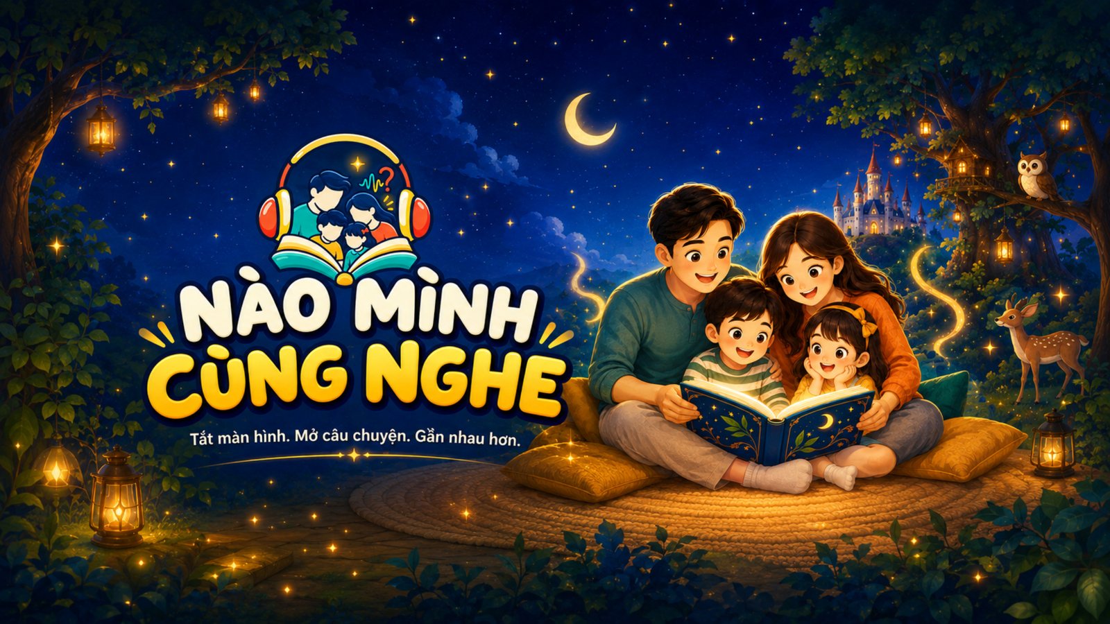 Gia đình cùng ngồi trong không gian ấm áp để nghe kể chuyện